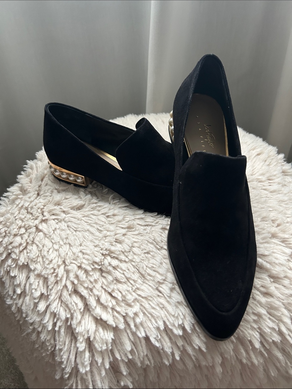 NEW Black Pearl-Accent Suede Loafers